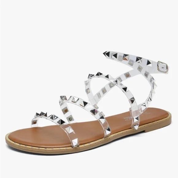 Clear Strappy Studded Sandals - Picture 1 of 2